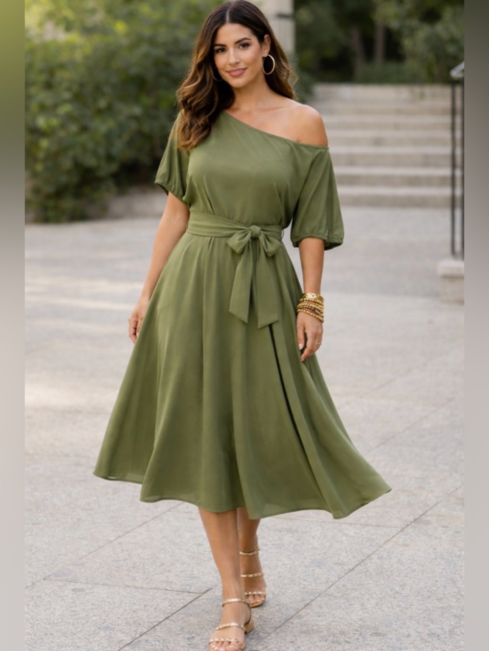 Olive Green Women's Belted Midi Dress NWOT Size 1X